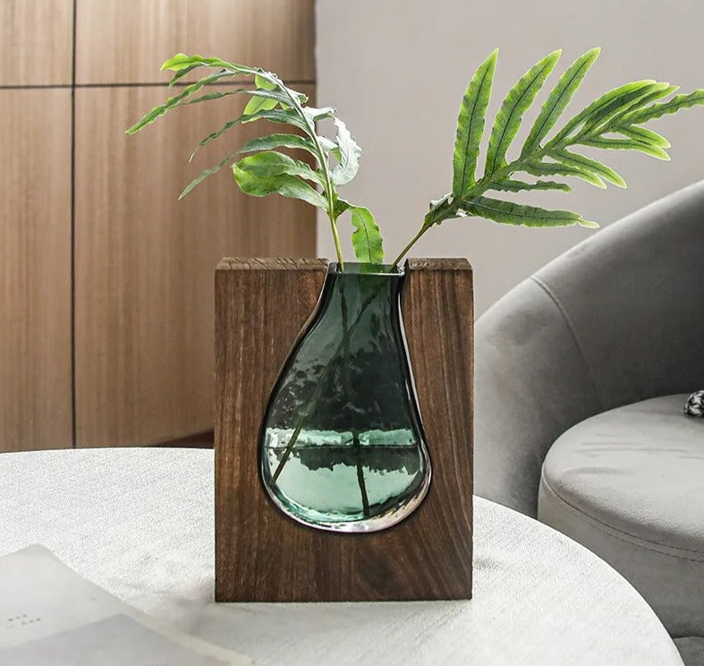 Decorative Glass and Wood Hydroponic Vase