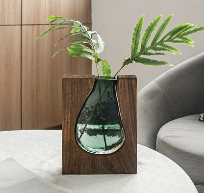 Decorative Glass and Wood Hydroponic Vase
